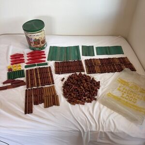 Lincoln Logs Bulk Lot Over 300 Pieces Assortment Roof Wood Slats 1,2,3,4, Notch